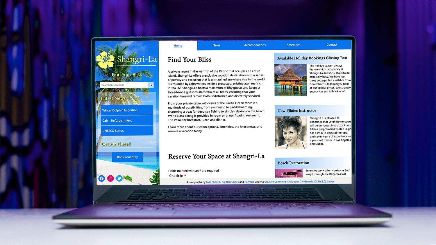 Shangri-La Resort website mockup
